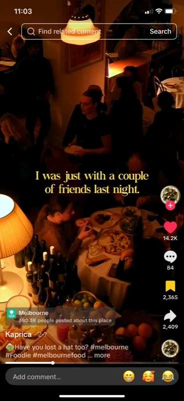 Real guest TikTok screenshot: friends out at a restaurant